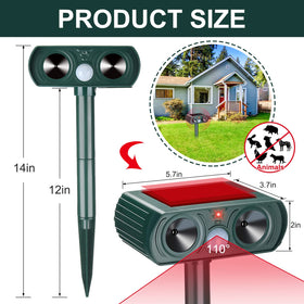 Kittmip 3-pack solar animal repeller side view enhances yard protection