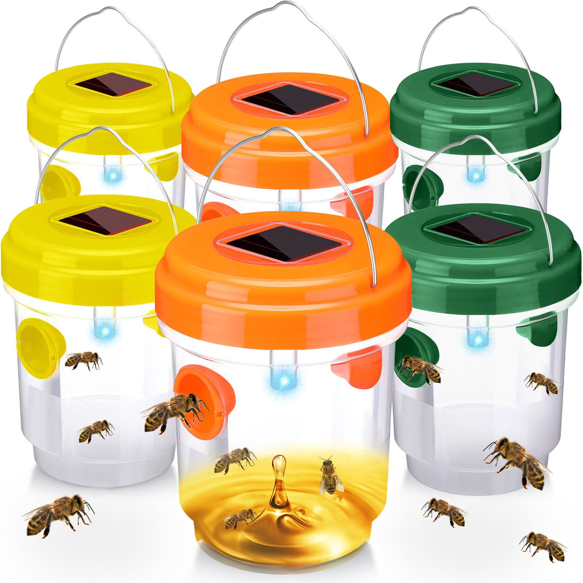 Kittmip orange solar wasp trap with dual entrances for outdoor use.