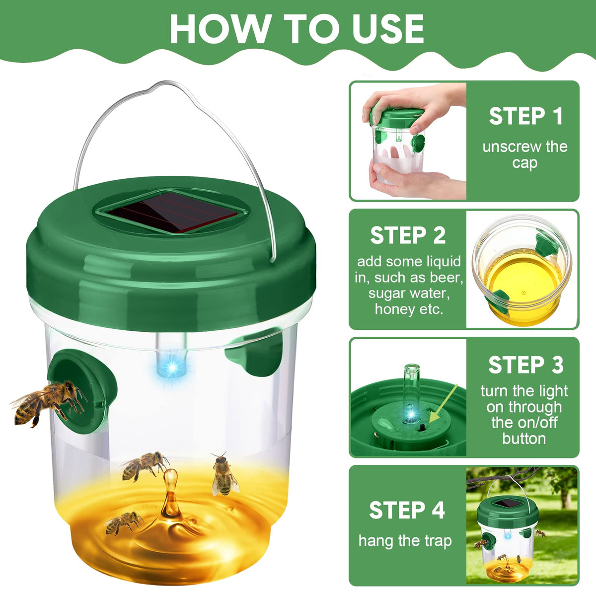 Kittmip yellow solar wasp trap brightens spaces while capturing pests.
