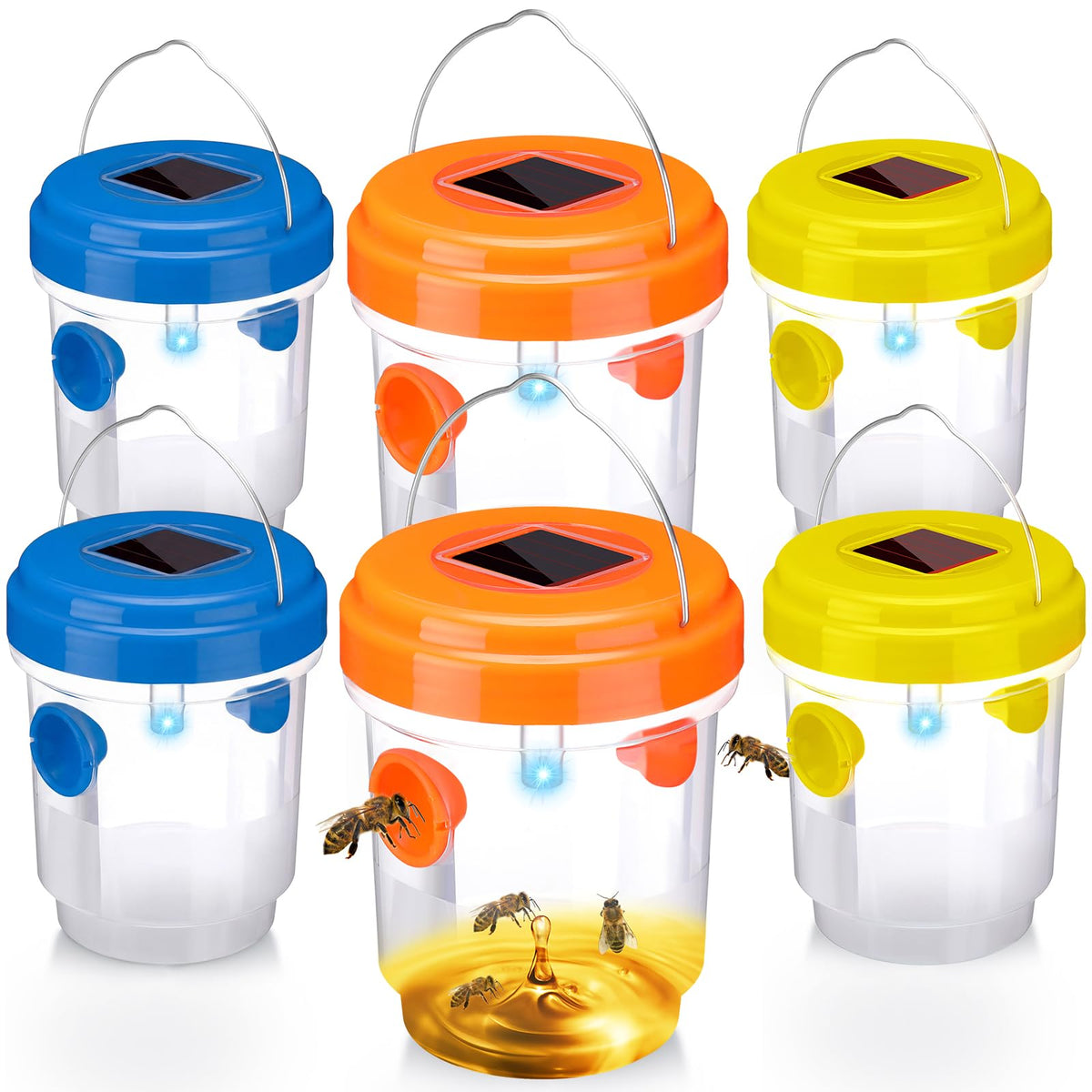 Kittmip Wasp Trap front view with solar UV light attracting insects outdoors