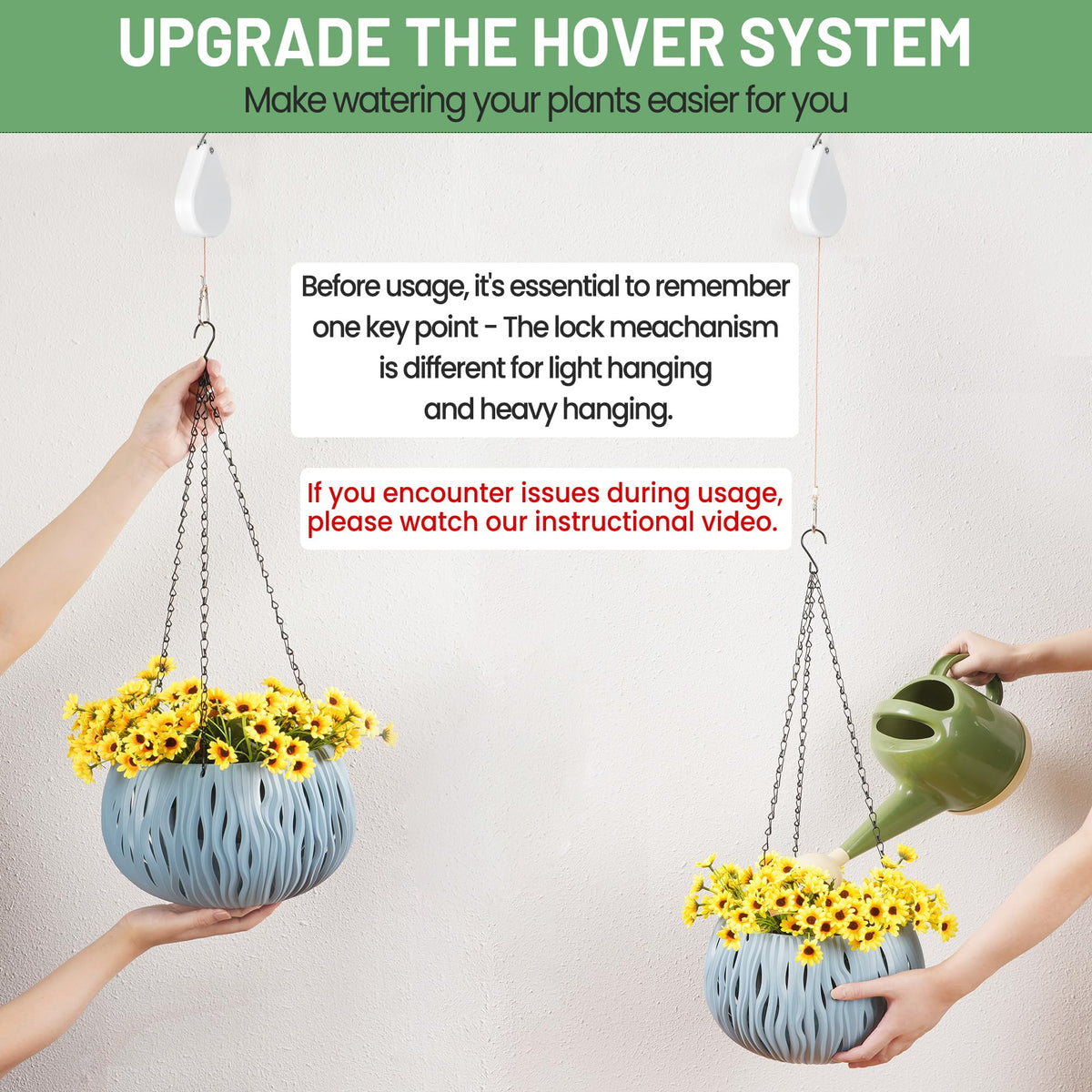Kitwinney plant pulley enables easy raise of hanging pots