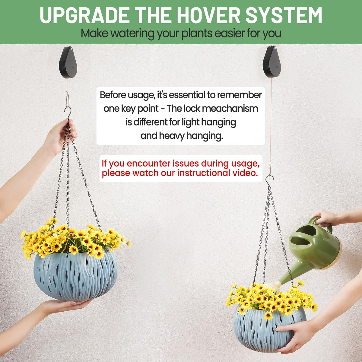 Kitwinney retractable plant hanger rope detail highlights durable nylon rope for outdoor durability.