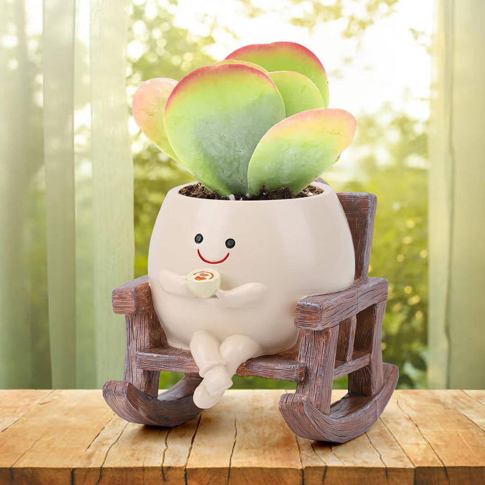 KIUGCO Smily Face Planter rocking chair for indoor decor and plants