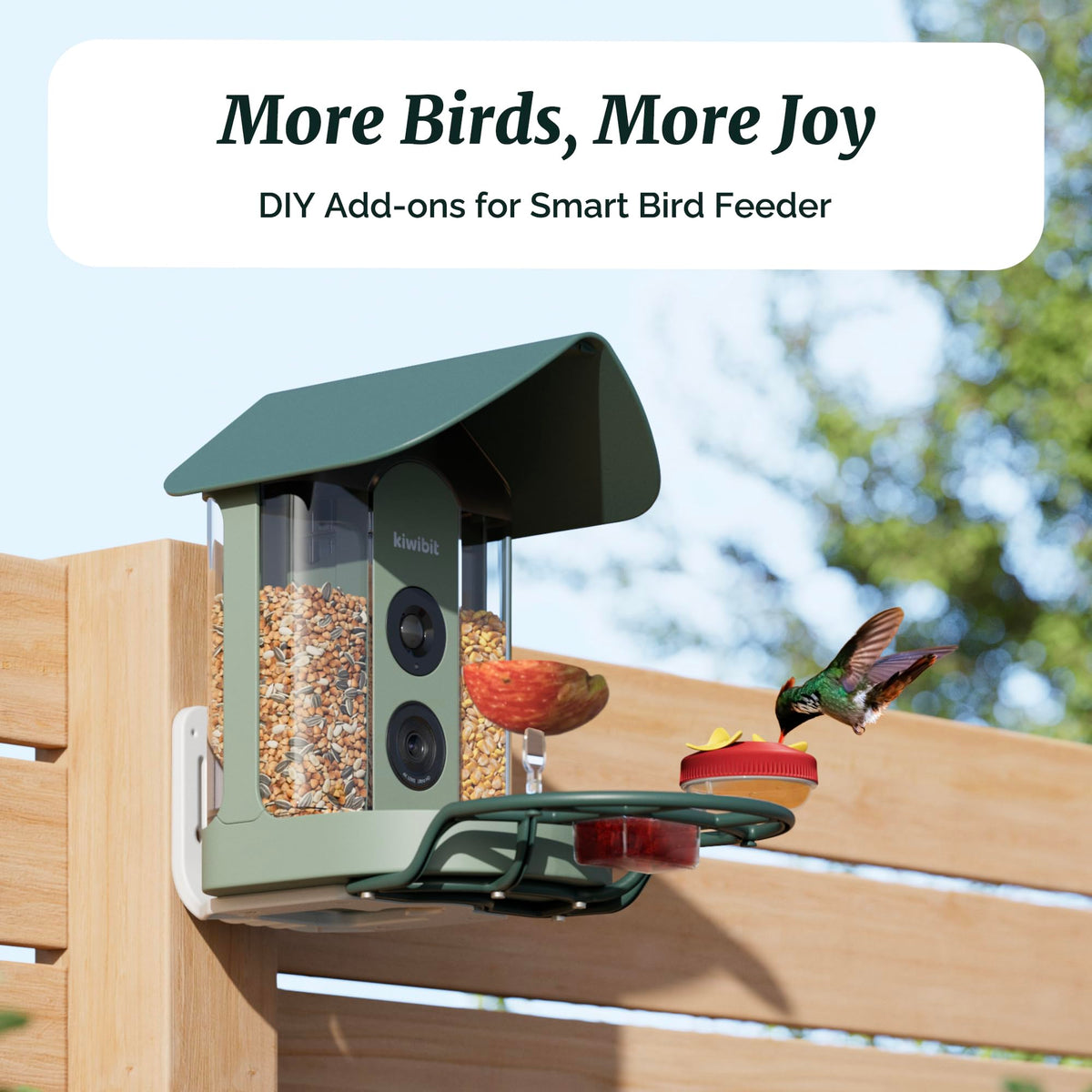 Kiwibit mini hummingbird feeder attracting hummingbirds to the kit