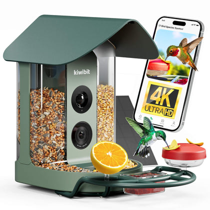 Kiwibit smart bird feeder with 4K camera showing backyard birds in vivid detail