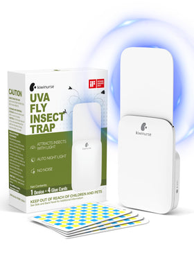 Kiwinurse flying insect trap indoors attracts flies with UV light for indoor control.