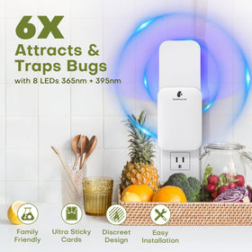Kiwinurse plug-in fly catcher shown in outlet for discreet pest control at home.