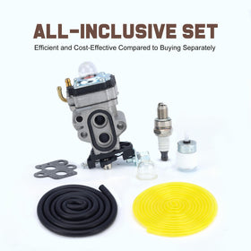 Kizut 130BT carburetor packaged kit displays all included parts for quick maintenance
