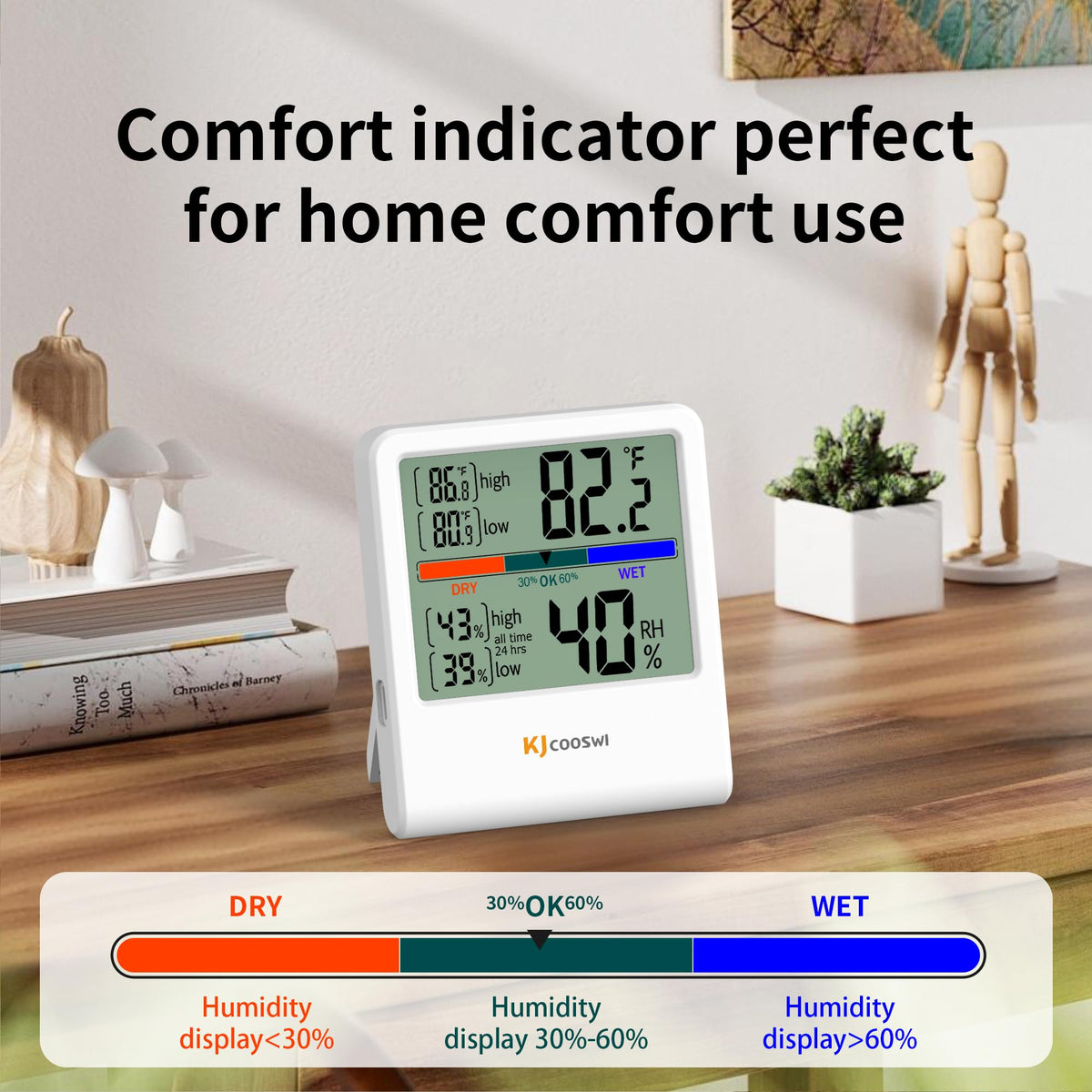 KJCOOSWI air comfort indicator lets you assess current air conditions quickly.