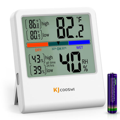 KJCOOSWI digital thermometer hygrometer wall display with precise readings for home use.