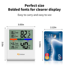 KJCOOSWI indoor temperature humidity readout suitable for homes and offices.
