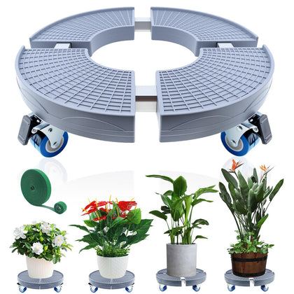 KKasonic plant caddy with wheels; adjustable 15-20 inches for versatile pot sizes.