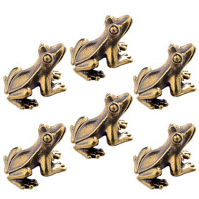 KKBES gold brass frog figurine front view showing vintage patina for elegant shelf display.