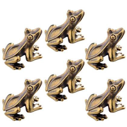 KKBES gold brass frog figurine front view showing vintage patina for elegant shelf display.