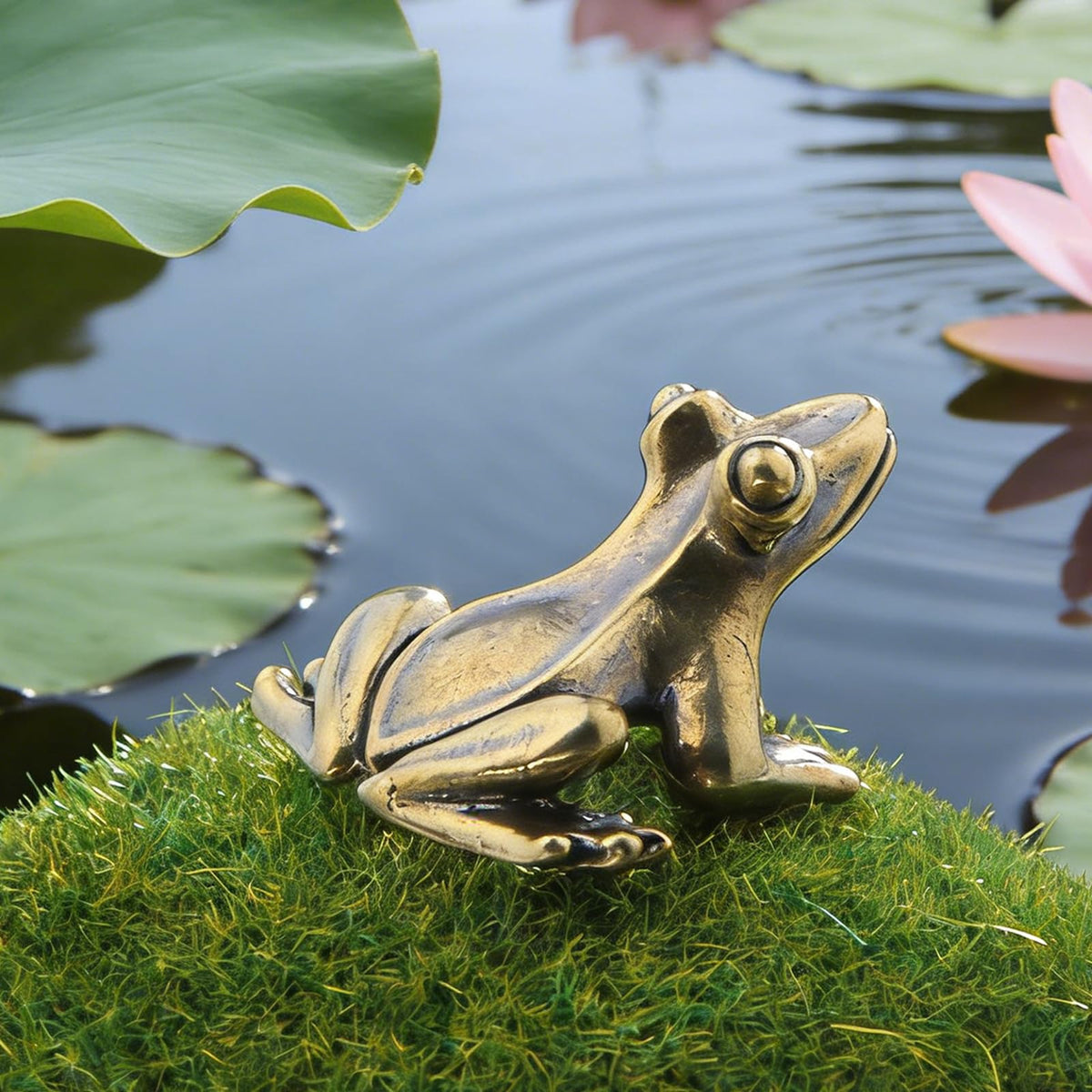 KKBES gold brass frog figurine decorative sculpture suitable for garden display.