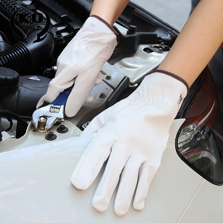 KKOYING Leather Work Gloves wrist elastic close-up showing flexible fit for secure grip