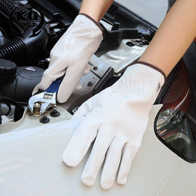KKOYING Leather Work Gloves wrist elastic close-up showing flexible fit for secure grip