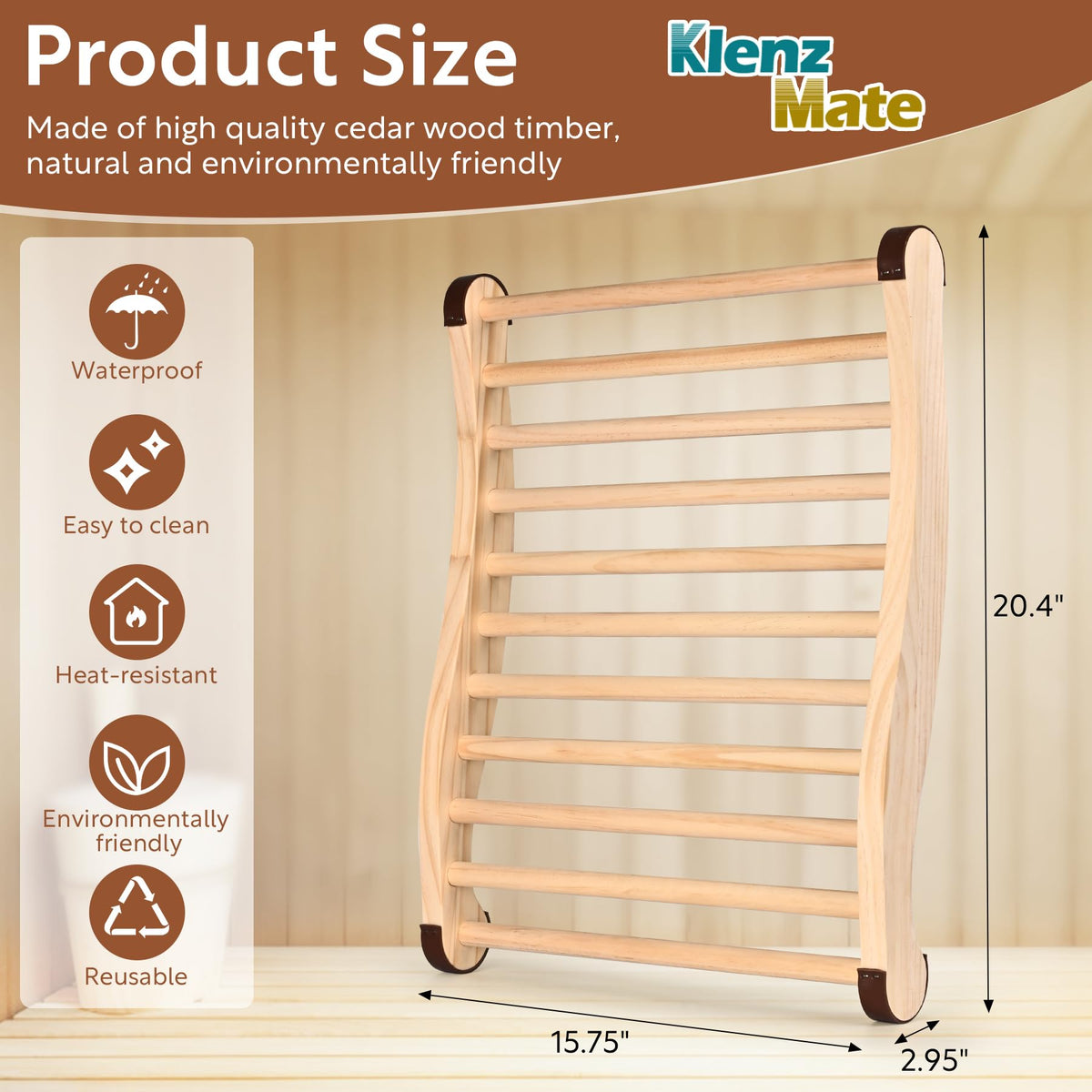 KlenzMate backrest ergonomic S-shape profile supports lumbar and neck during sessions