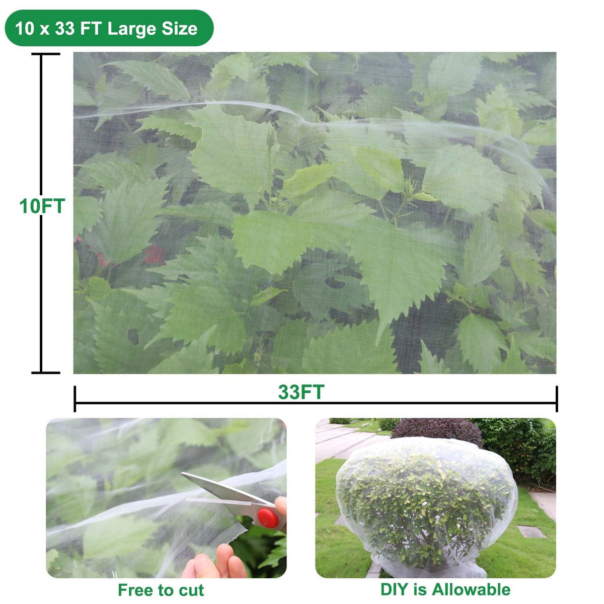 KLEWEE easy-cut, secure garden netting applied over crops with stakes or stones.