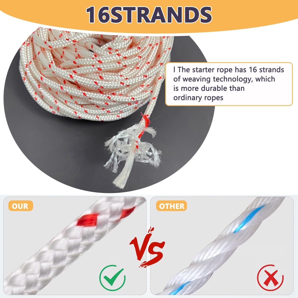 Klfte pull cord 40ft wound length suitable for lawn tools.