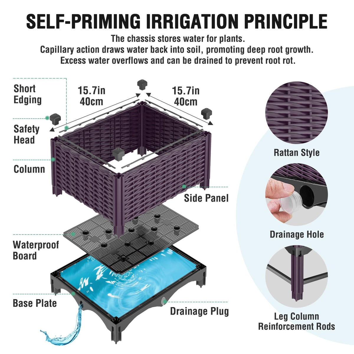 Klippehop drainage holes prevent overwatering and root rot in the planter