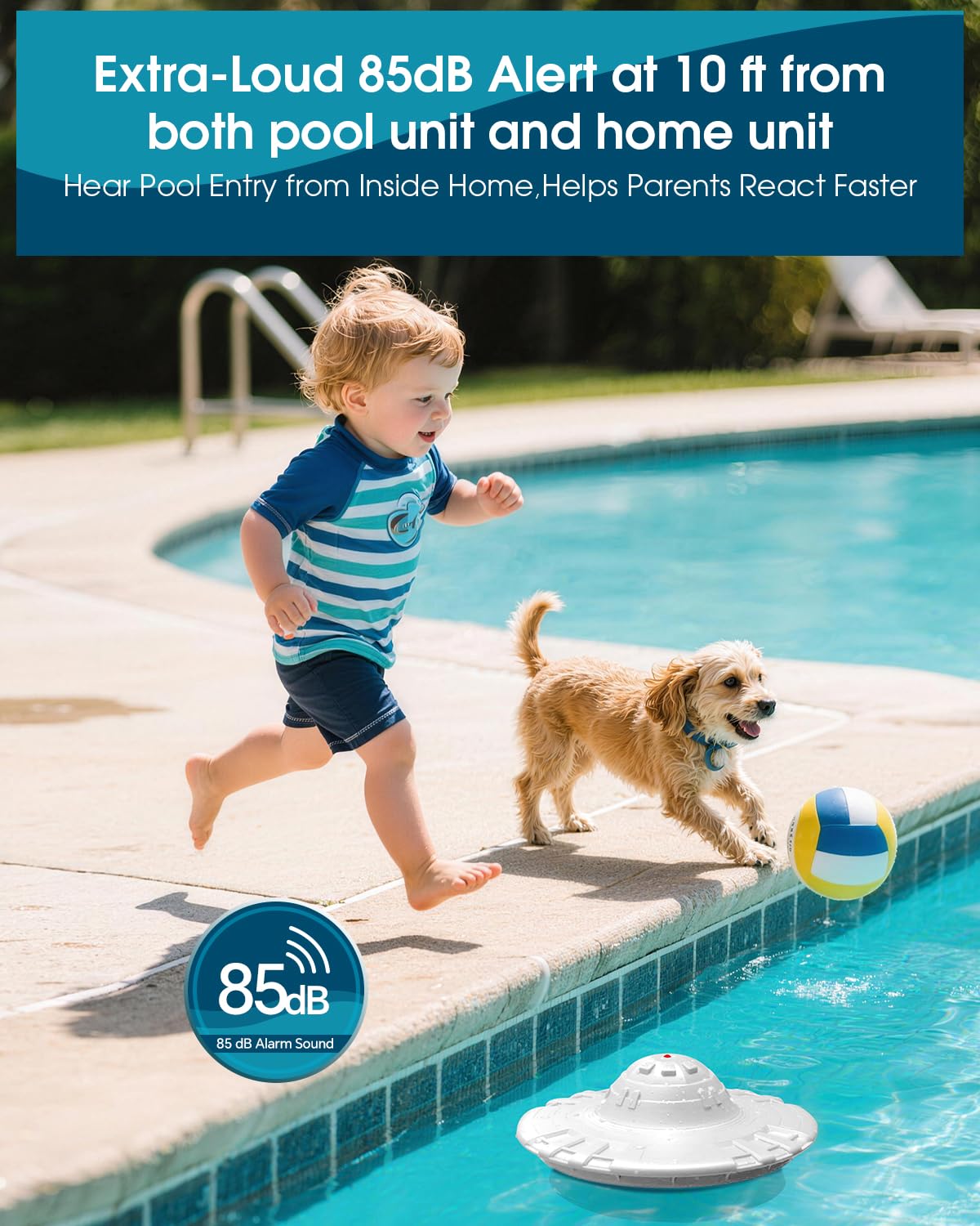 KLORVA pool alarm with 85dB audible alert for reliable safety across spaces