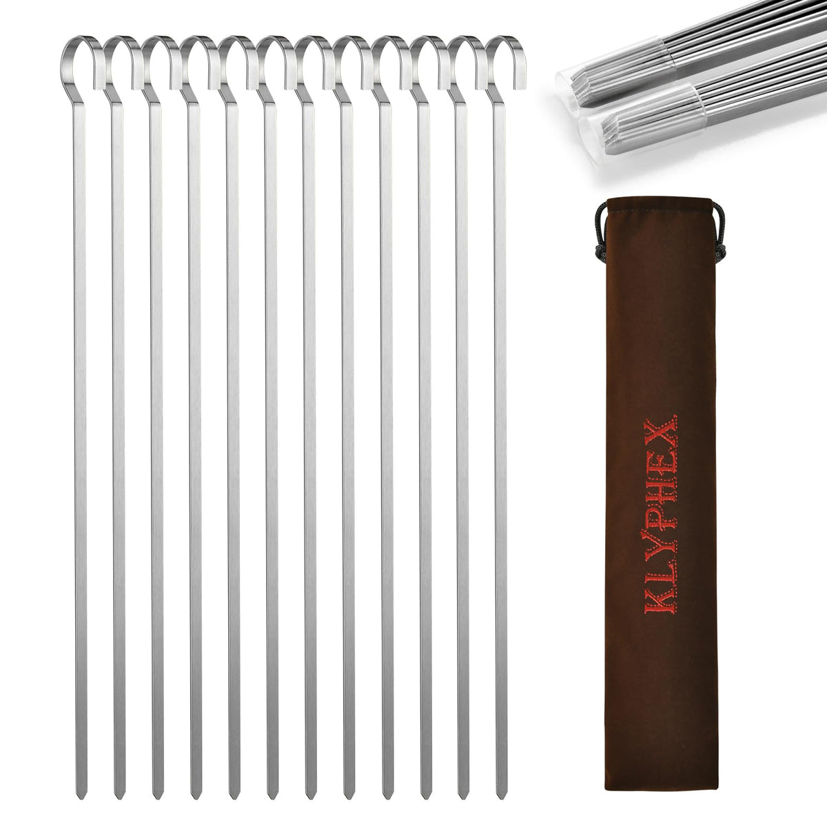 Klyphex flat-tip stainless skewers for steady kabobs on the grill.