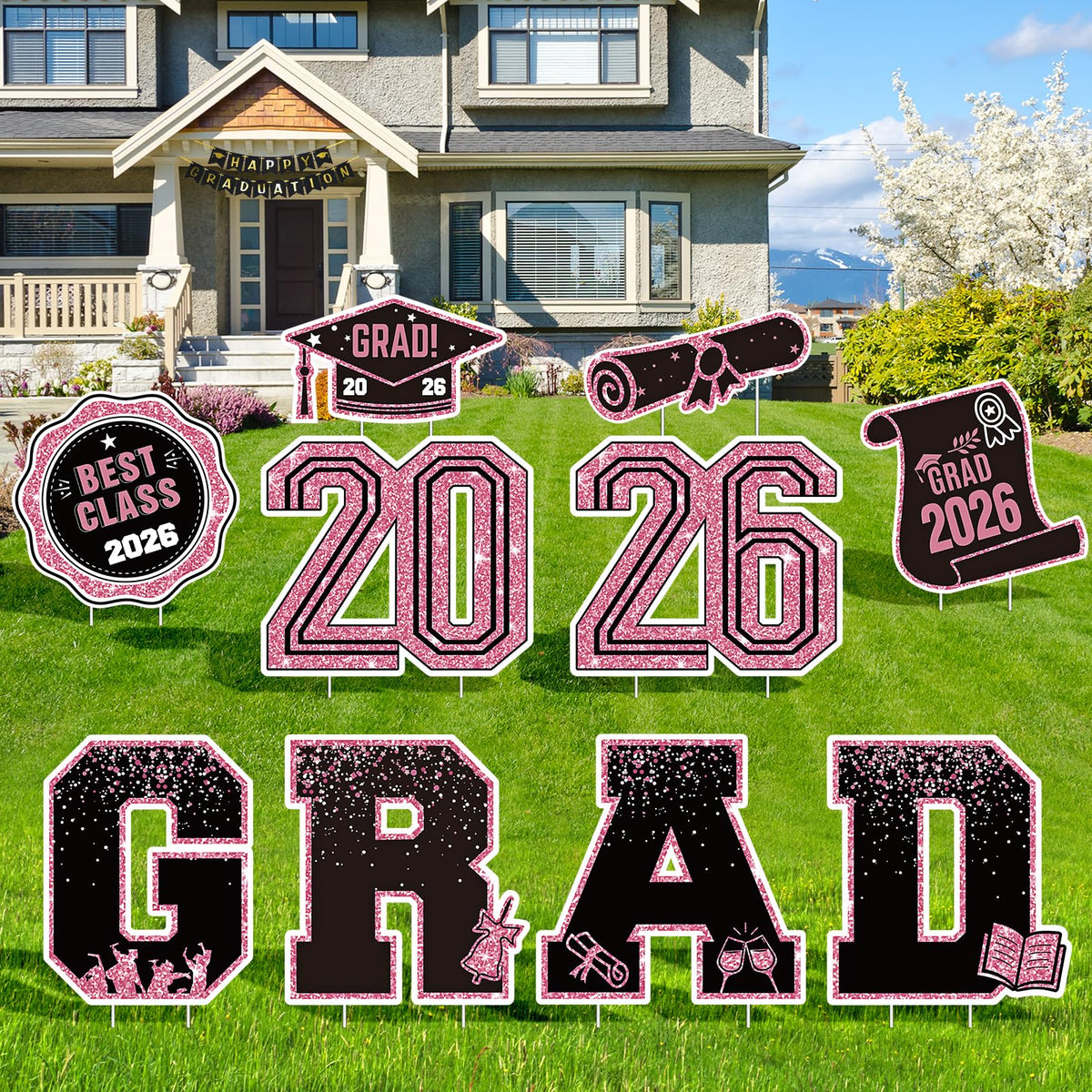 KLYRO 2026 graduation yard sign set with stakes for outdoor display.