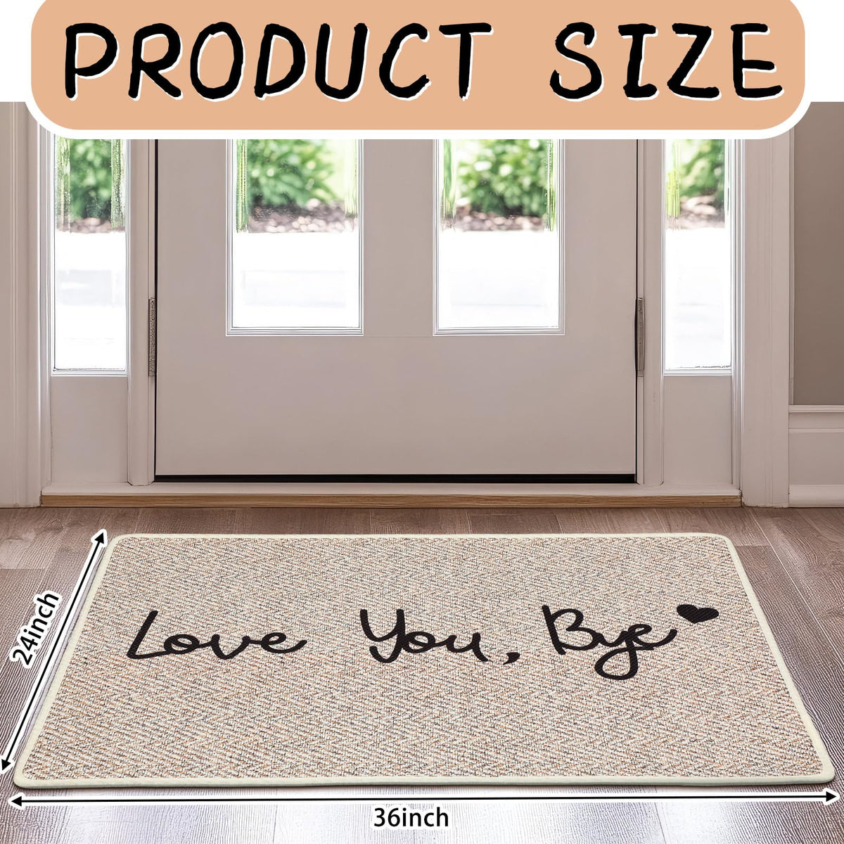 Klyyo Clyro Love You Bye mat with rubber backing prevents sliding on hard floors
