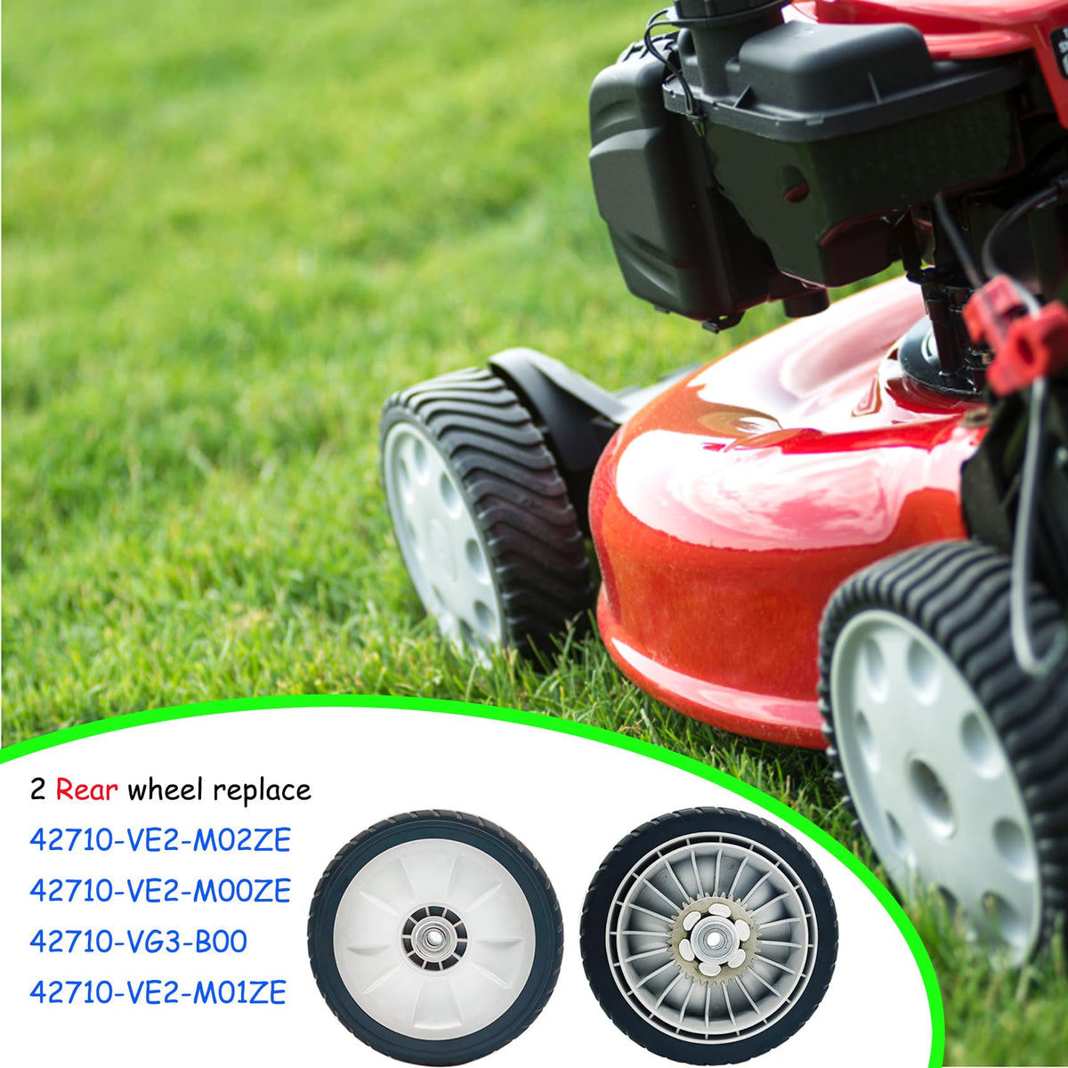 KMHGD 42710-VE2-M02ZE two-pack lawn mower wheels ready for install