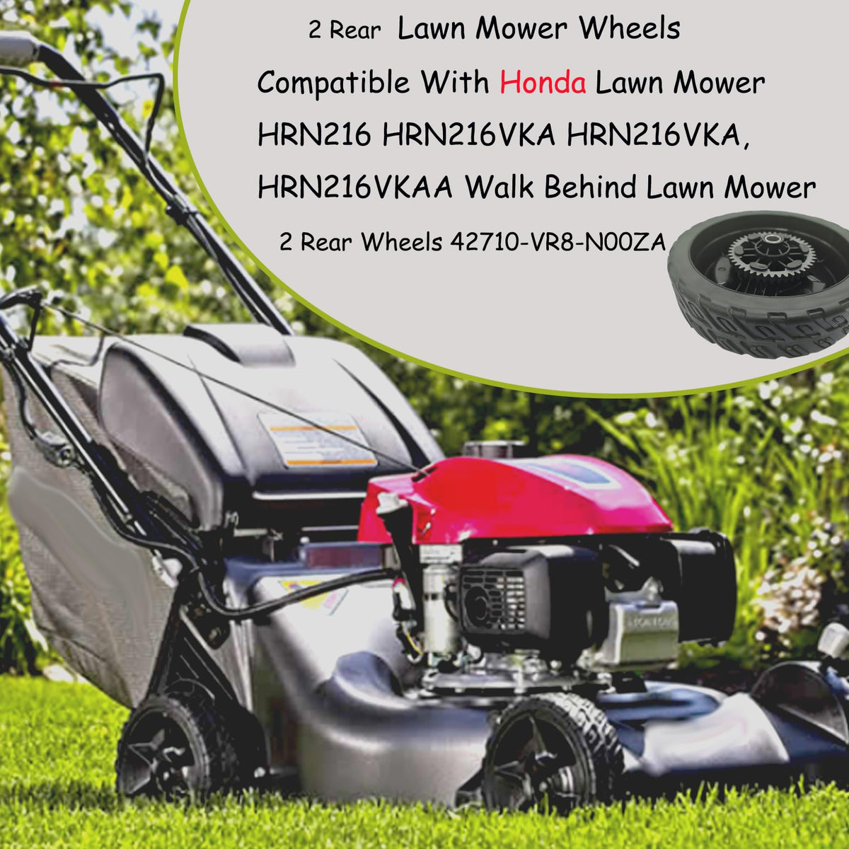 KMHGD HRN216-compatible rear wheel, easy swap saves time during mower maintenance.