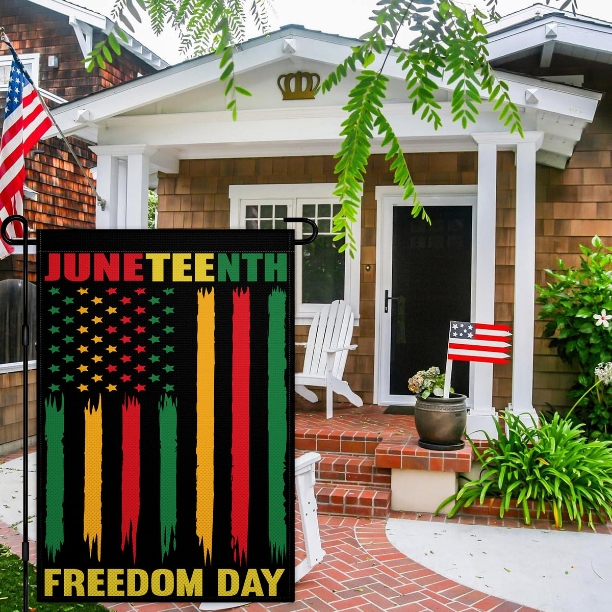 KNAPAL Juneteenth garden flag back side shows mirrored print for consistent visibility