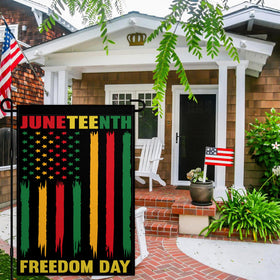 KNAPAL Juneteenth garden flag back side shows mirrored print for consistent visibility