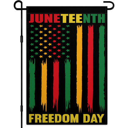 KNAPAL Juneteenth garden flag front view with vivid, fade-resistant colors outdoors