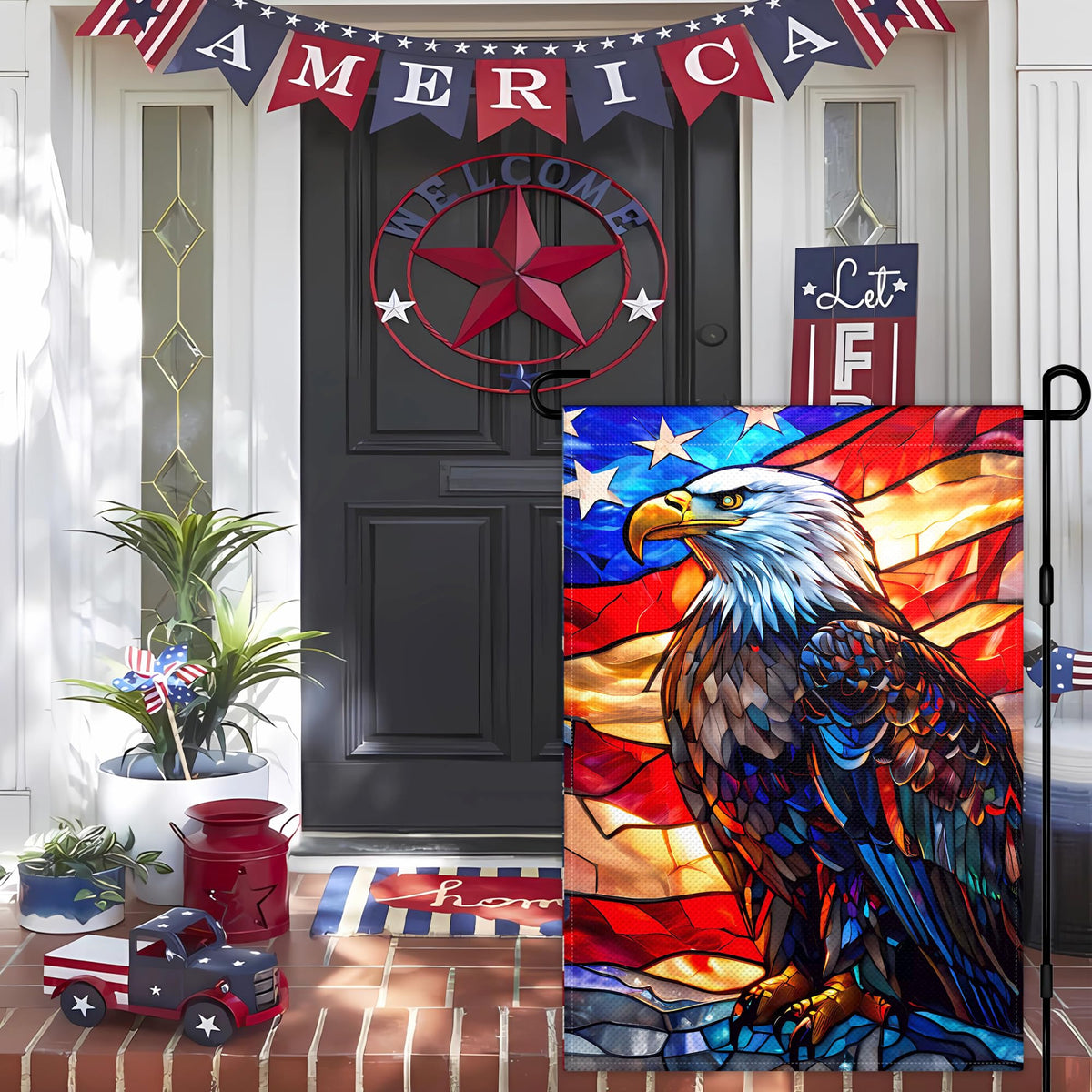 KNAPAL silk-screen bald-eagle flag for double-sided readability.