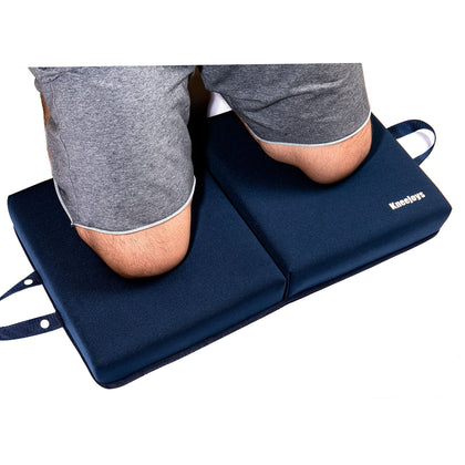 Kneejoys extra-thick knee pad folded with handle for easy transport.