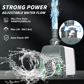 Knifel 540GPH pump in a fountain setup showing quiet operation.