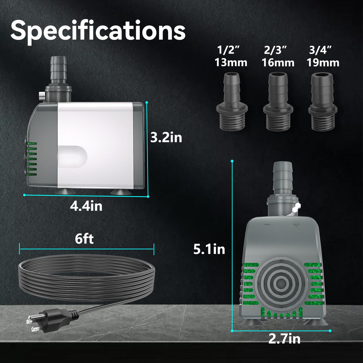 Knifel 540GPH pump side view suitable for ponds and water features.