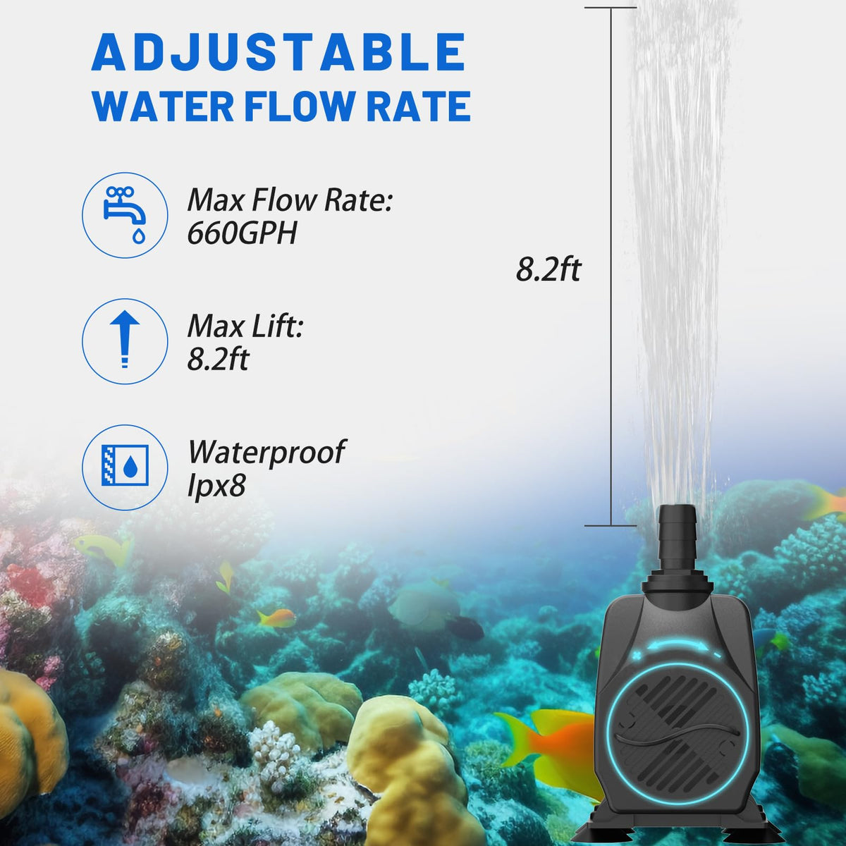 Knifel high lift 8.2 ft enables taller waterfalls and raised displays