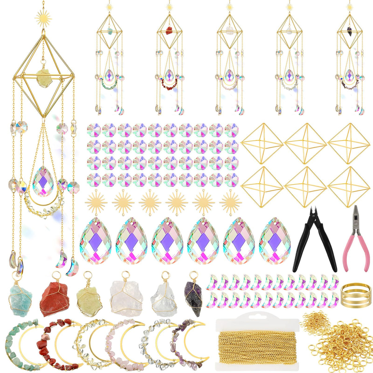 Knitgrip crystal suncatchers 6-set hanging prisms brighten windows with rainbow light.