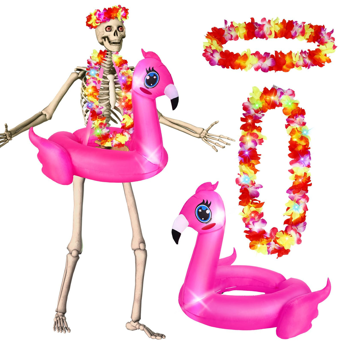 Knitgrip flamingo ring with light for festive pool decor