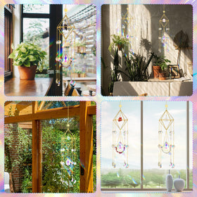 Knitgrip octagonal crystal beads enhance intricate hanging designs.