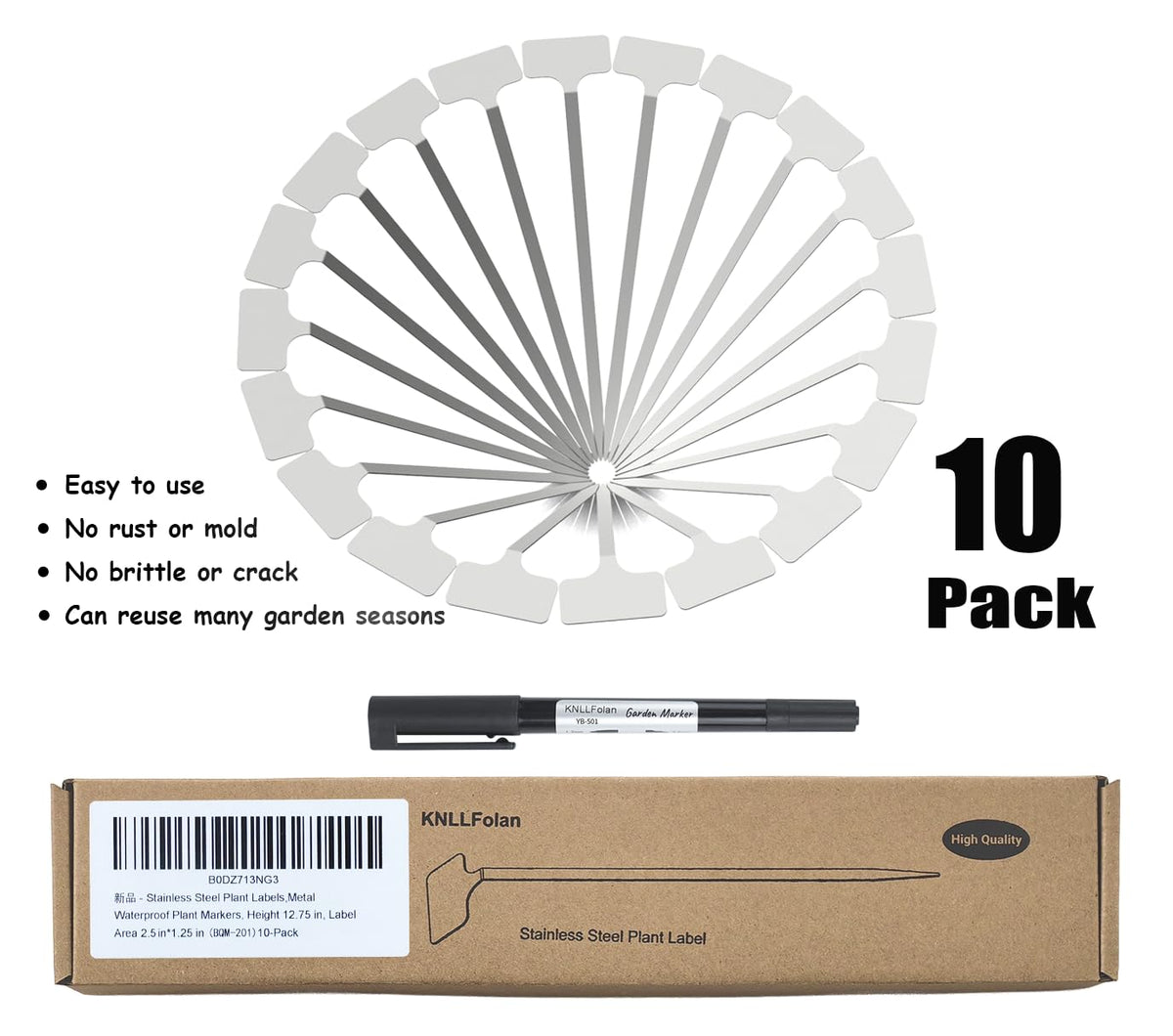 10-pack nursery tags ideal for vegetables, herbs, and flowers.