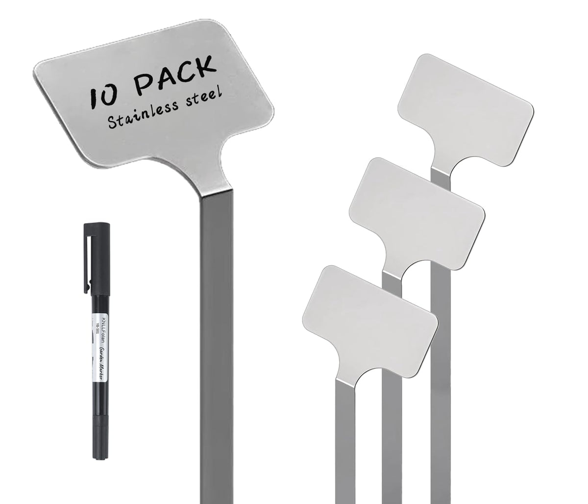 KNLLFolan stainless steel plant labels set of 10 for durable garden tagging.