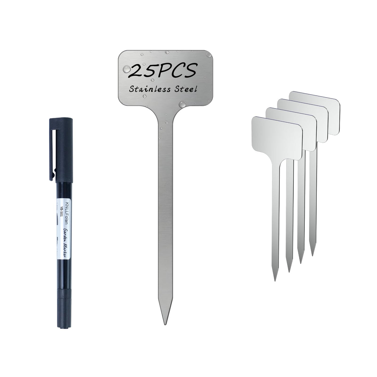 KNLLFolan stainless steel plant labels provide durable outdoor labeling for herbs and vegetables.