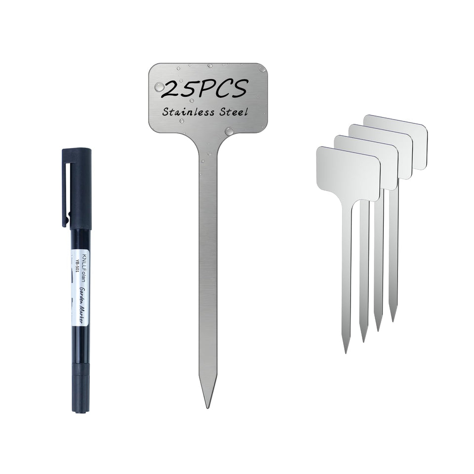 KNLLFolan stainless steel plant labels provide durable outdoor labeling for herbs and vegetables.