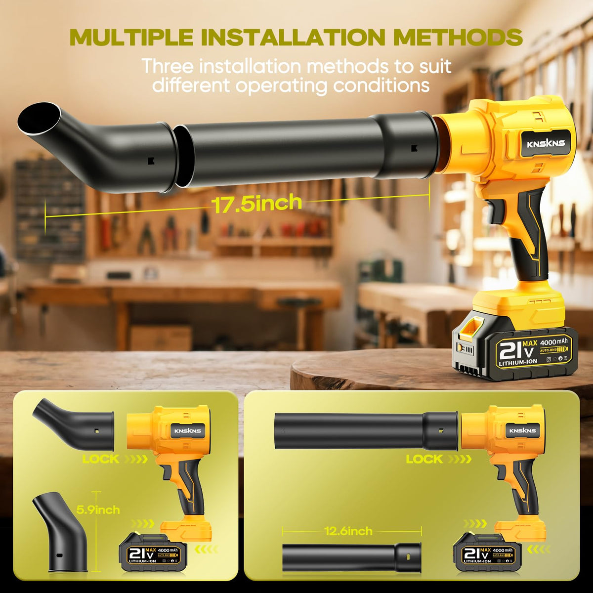 KNSKNS two batteries pack for extended cordless power.