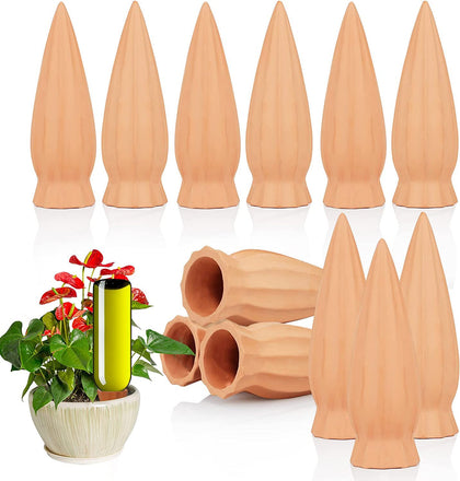 KOAMLY terra-cotta self-watering stake in soil delivers steady hydration.