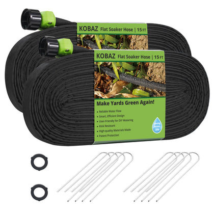 KOBAZ garden soaker hose 30ft flat design for efficient bed watering