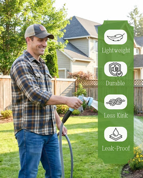 KOBAZ kink-resistant flow image shows smooth water delivery for quicker gardening tasks.